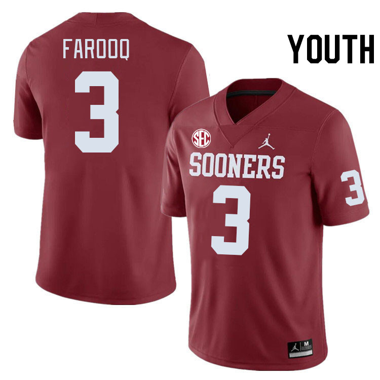 Youth #3 Jalil Farooq Oklahoma Sooners 2024 SEC Conference College Football Jerseys-Crimson